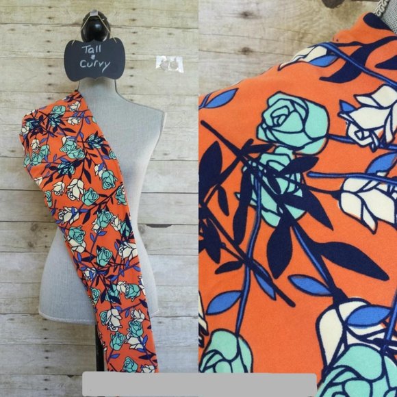 LuLaRoe Leggings 'New' TC - Yellow & Green Roses on Orange - Picture 1 of 1